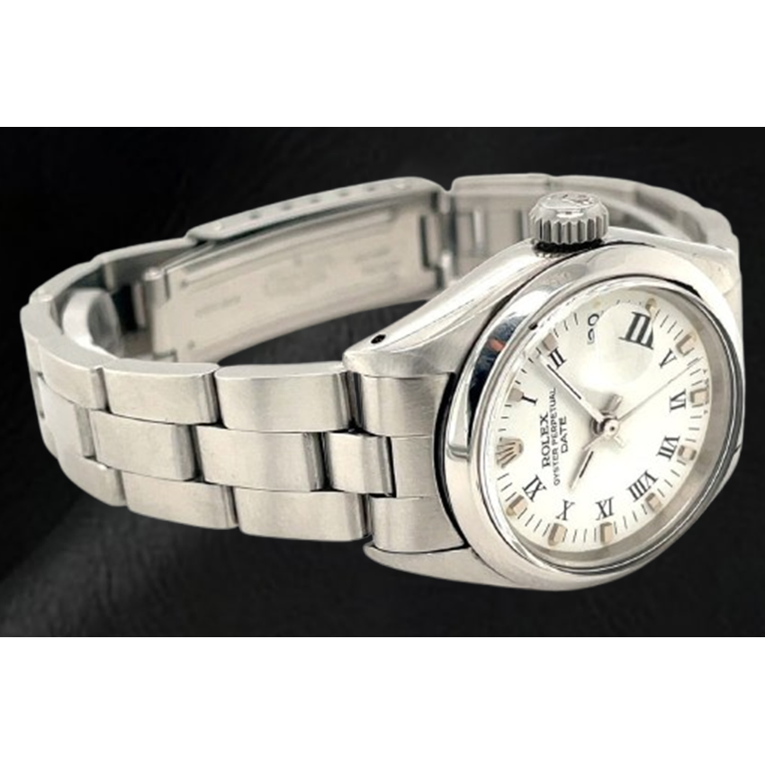 Montre Rolex Date 26 mm pour femme avec cadran blanc romain Oyster en acier inoxydable