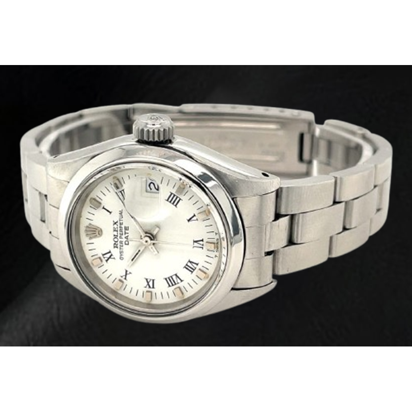 Montre Rolex Date 26 mm pour femme avec cadran blanc romain Oyster en acier inoxydable