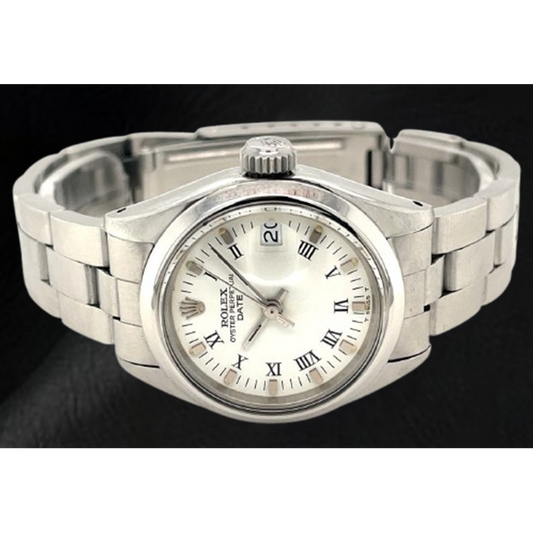 Montre Rolex Date 26 mm pour femme avec cadran blanc romain Oyster en acier inoxydable
