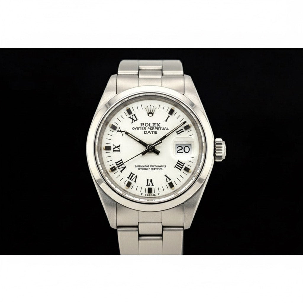 Montre Rolex Date 26 mm pour femme avec cadran blanc romain Oyster en acier inoxydable P1