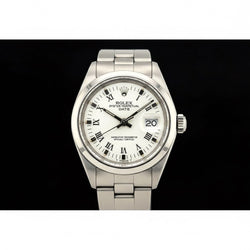 Montre Rolex Date 26 mm pour femme avec cadran blanc romain Oyster en acier inoxydable