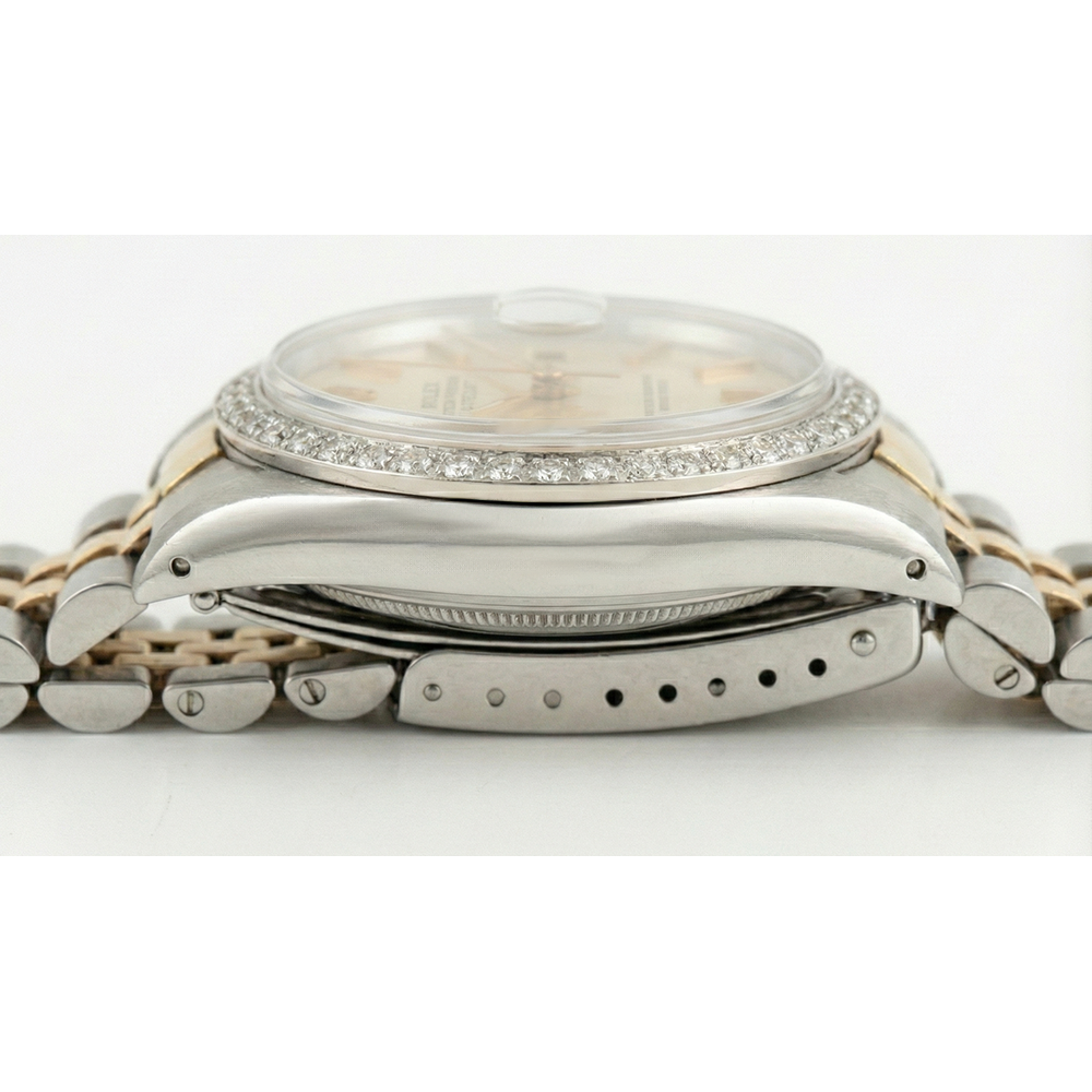 Montre Rolex Date Cadran Bâton Argent Lunette Diamant acier inoxydable & Jubilé D'or