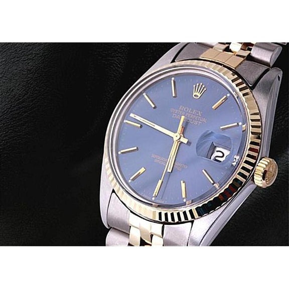 Montre Rolex Date Just à deux tons, cadran bleu, Oyster, jubilé perpétuel