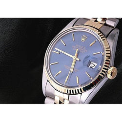 Montre Rolex Date Just à deux tons, cadran bleu, Oyster, jubilé perpétuel, réglage rapide