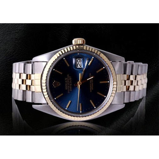 Montre Rolex Date Just à deux tons, cadran bleu, Oyster