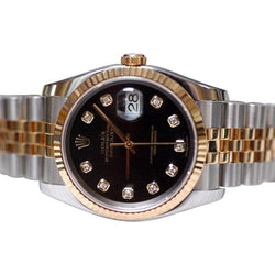 Montre Rolex Date Just bicolore avec cadran diamant noir pour homme