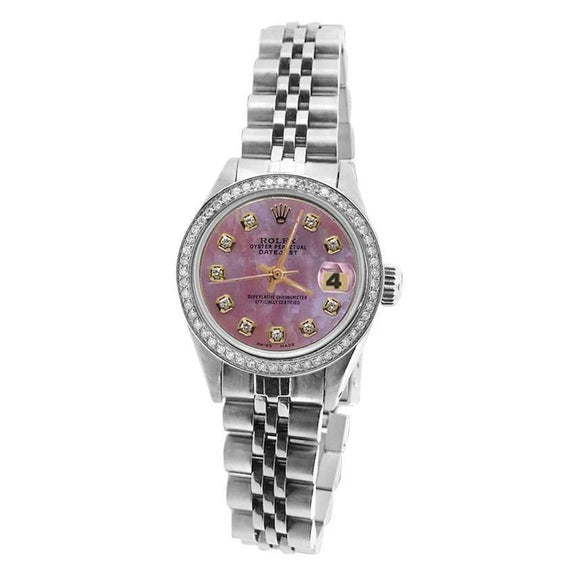 Montre Rolex Date Just perpétuelle avec cadran bordeaux et lunette en acier inoxydable Jubilee pour femme