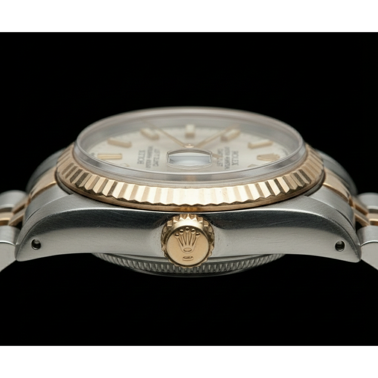 Montre Rolex Date just blanche Datejust pour femme, jubilé en or jaune et acier inoxydable