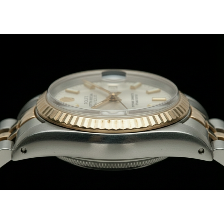 Montre Rolex Date just blanche Datejust pour femme, jubilé en or jaune et acier inoxydable