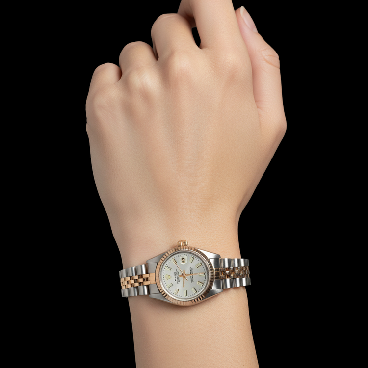 Montre Rolex Date just blanche Datejust pour femme, jubilé en or jaune et acier inoxydable P2