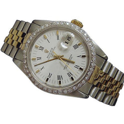 Montre Rolex Date pour hommes à deux tons avec cadran en diamant et bracelet