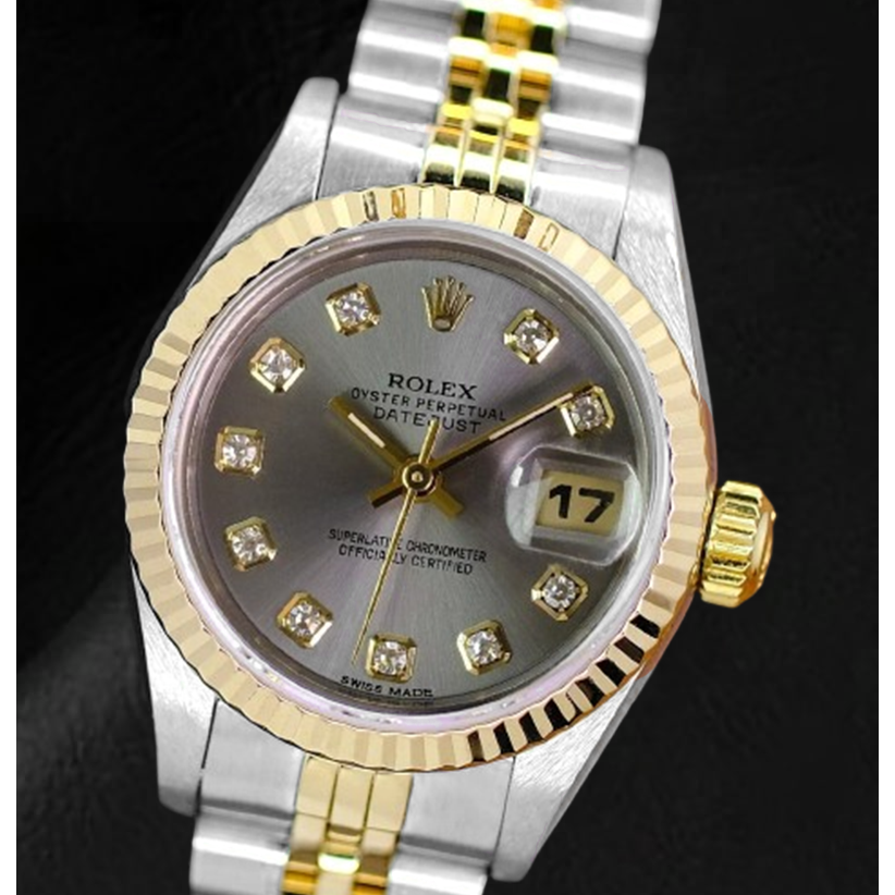 Montre Rolex Datejust 2001 pour femme avec cadran gris diamant 26 mm bicolore