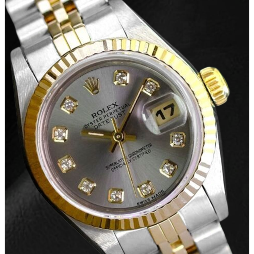 Montre Rolex Datejust 2001 pour femme avec cadran gris diamant 26 mm bicolore
