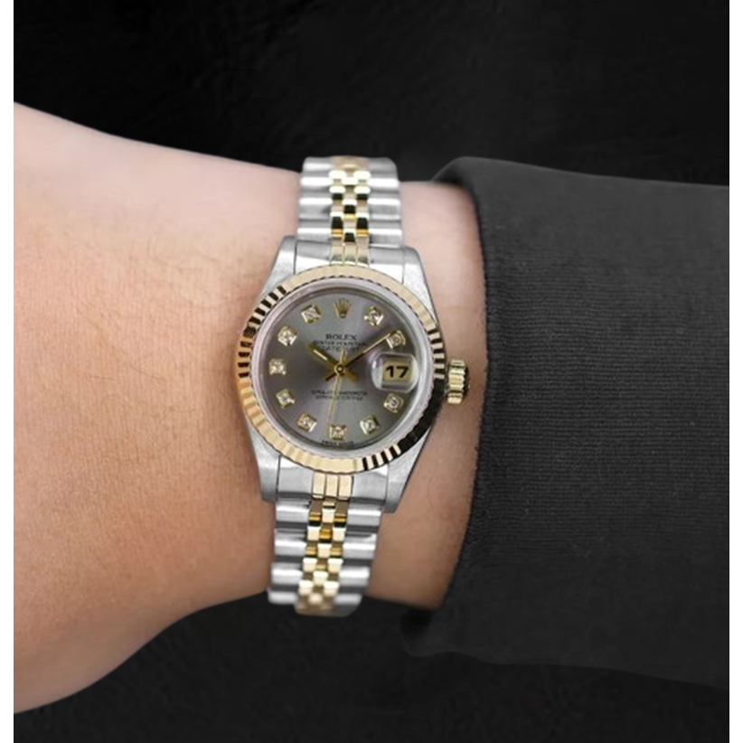 Montre Rolex Datejust 2001 pour femme avec cadran gris diamant 26 mm bicolore