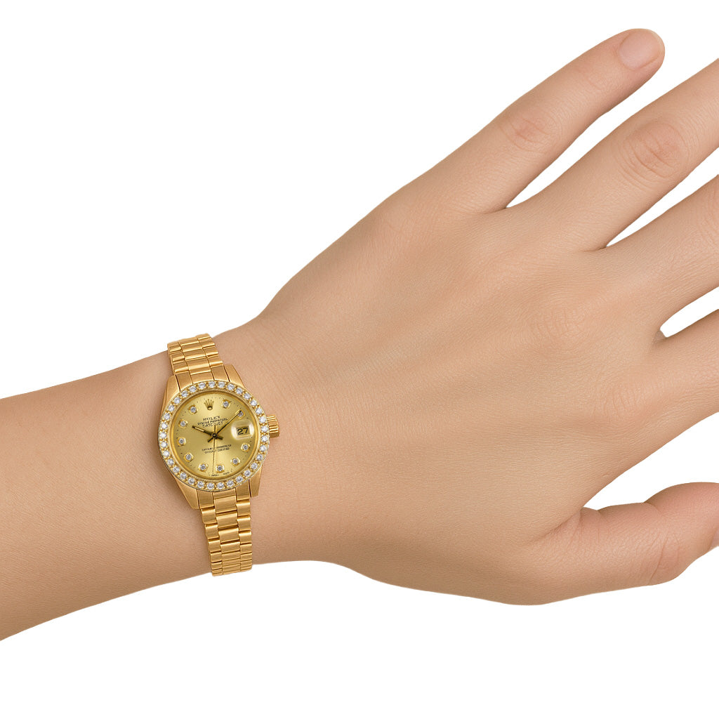  Montre Rolex Datejust 26 mm avec cadran diamant champagne President en or jaune P4