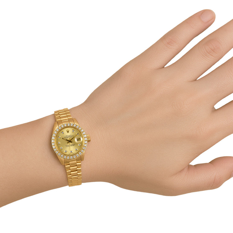  Montre Rolex Datejust 26 mm avec cadran diamant champagne President en or jaune P4