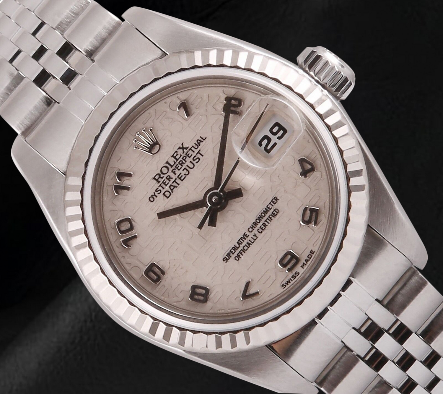 Montre Rolex Datejust 26 mm en acier inoxydable avec cadran blanc et chiffres arabes