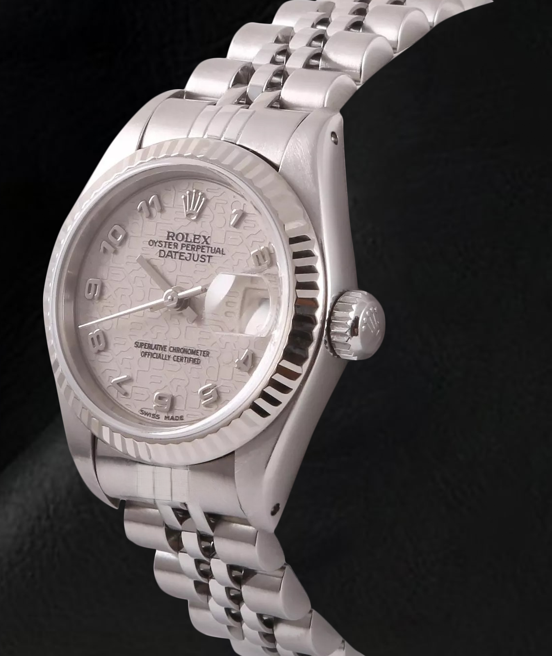 Montre Rolex Datejust 26 mm en acier inoxydable avec cadran blanc et chiffres arabes