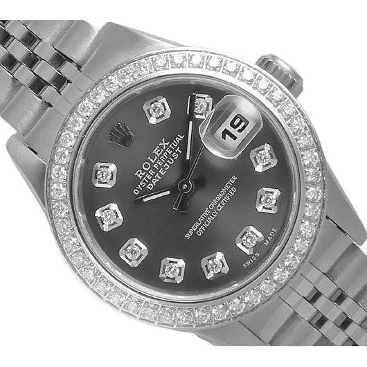 Montre Rolex Datejust 26 mm en acier inoxydable avec cadran diamant gris