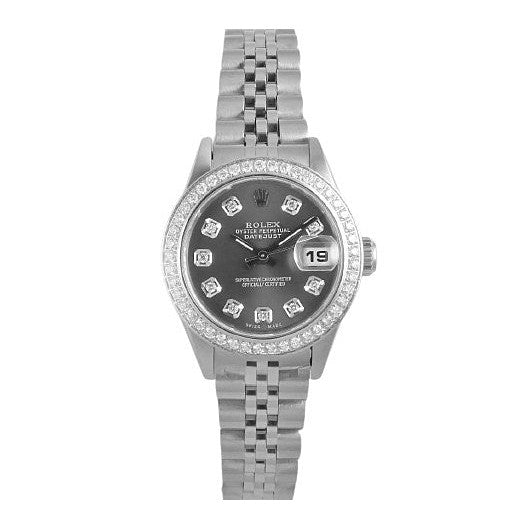 Montre Rolex Datejust 26 mm en acier inoxydable avec cadran diamant gris