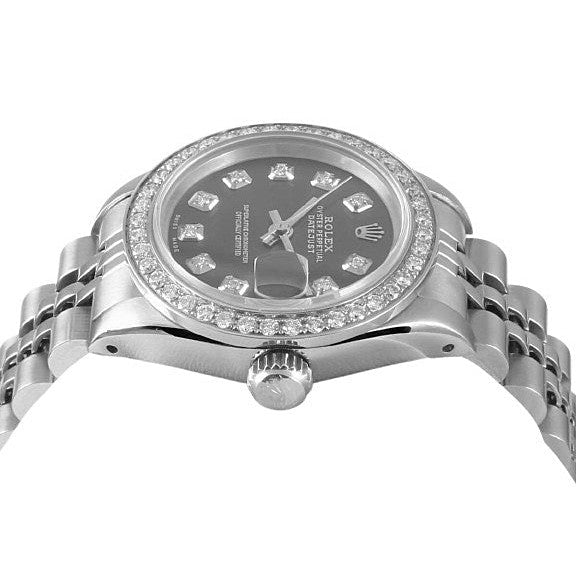 Montre Rolex Datejust 26 mm en acier inoxydable avec cadran diamant gris