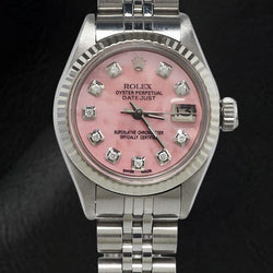 Montre Rolex Datejust 26 mm en acier inoxydable avec cadran en nacre rose et diamants
