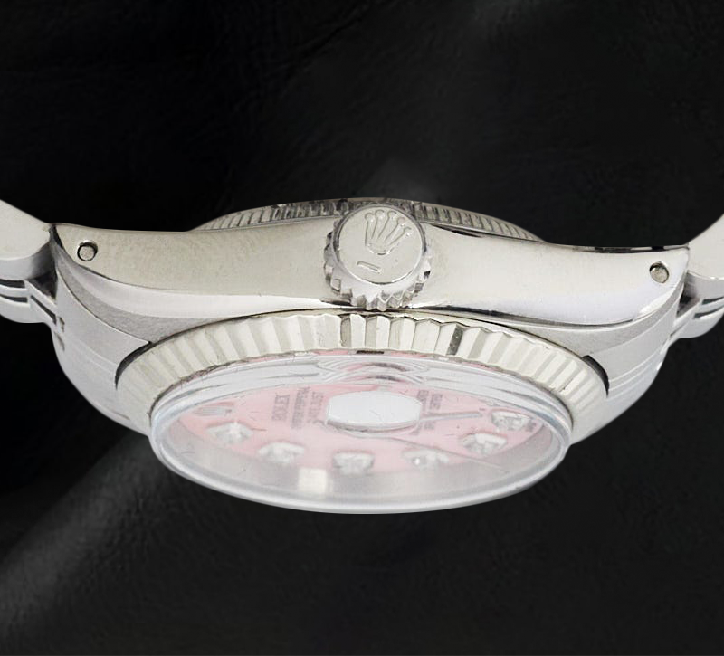 Montre Rolex Datejust 26 mm en acier inoxydable avec cadran en nacre rose et diamants