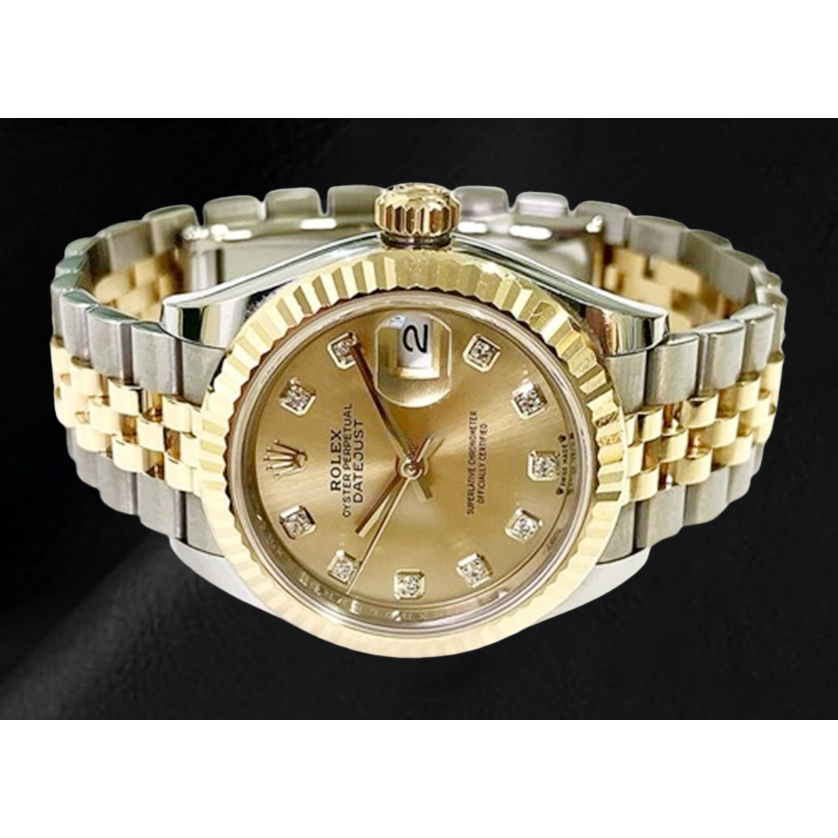 Montre Rolex Datejust 28 mm avec cadran diamant champagne modèle 2010 bicolore