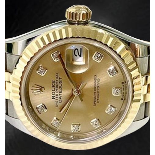 Montre Rolex Datejust 28 mm avec cadran diamant champagne modèle 2010 bicolore