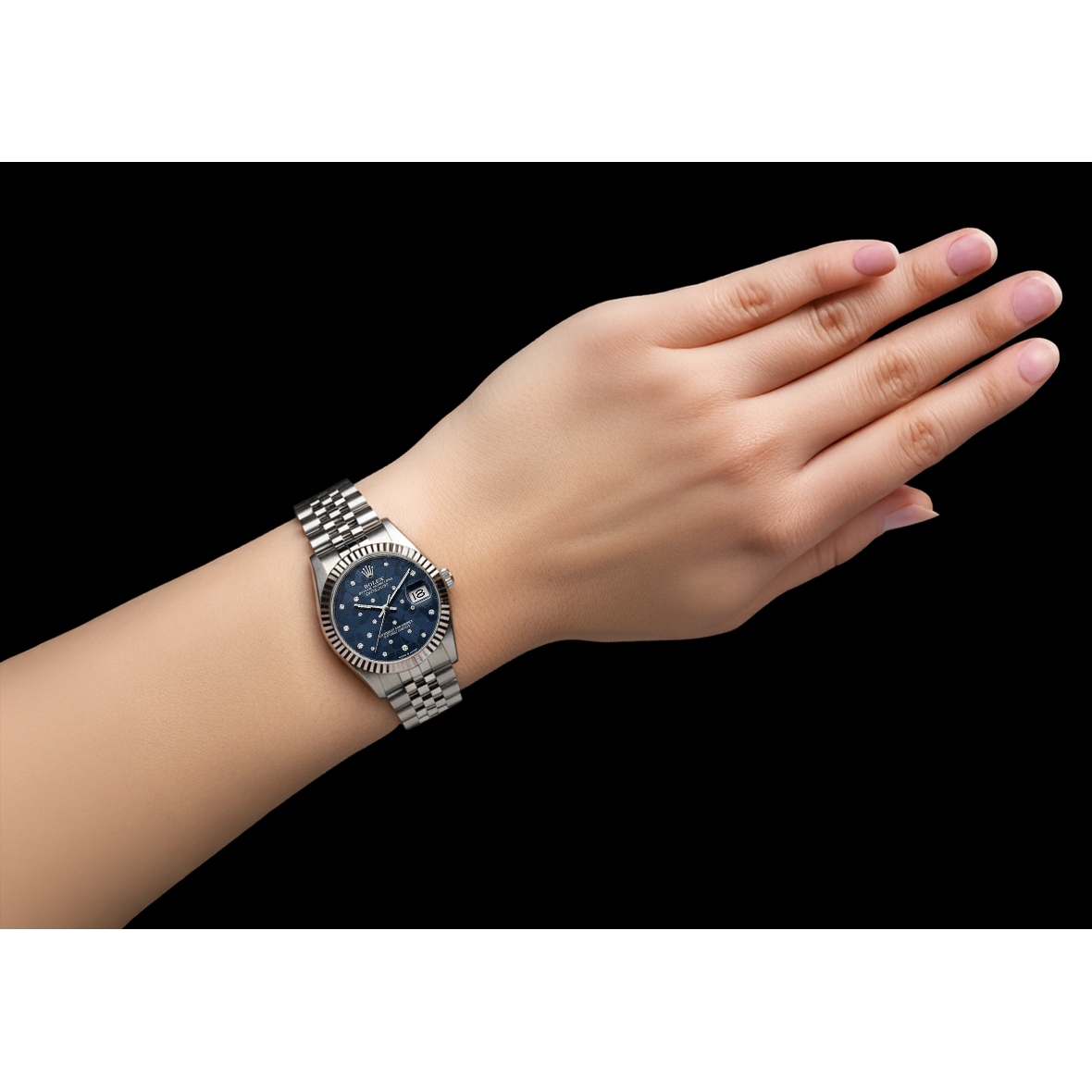 Montre Rolex Datejust 31 Jubilé en acier inoxydable avec diamants bleus pour femme P4