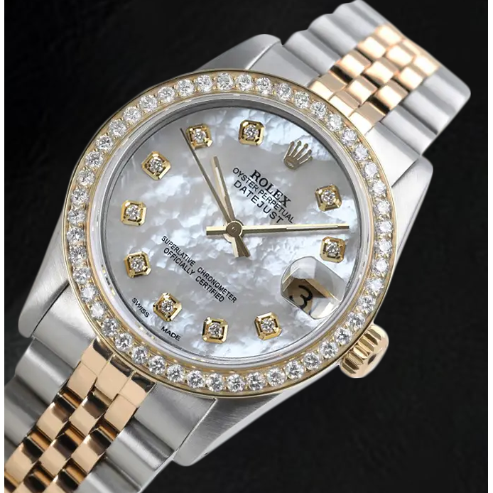 Montre Rolex Datejust 31 mm avec cadran en nacre blanche et diamants bicolore