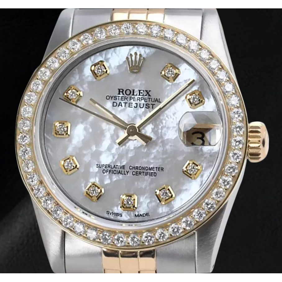 Montre Rolex Datejust 31 mm avec cadran en nacre blanche et diamants bicolore