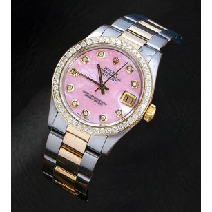 Montre Rolex Datejust 31 mm avec cadran en nacre rose et diamants, bracelet Oyster bicolore