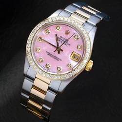 Montre Rolex Datejust 31 mm avec cadran en nacre rose et diamants, bracelet Oyster bicolore
