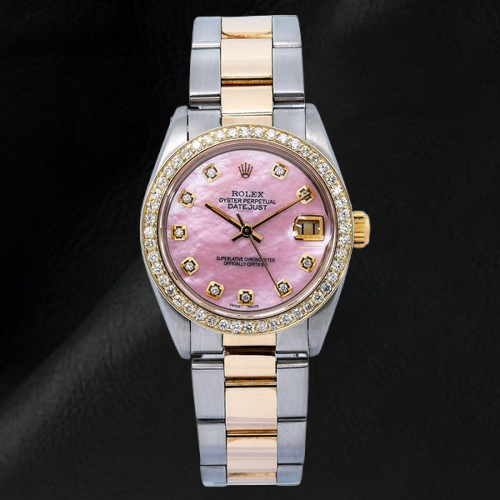 Montre Rolex Datejust 31 mm avec cadran en nacre rose et diamants, bracelet Oyster bicolore