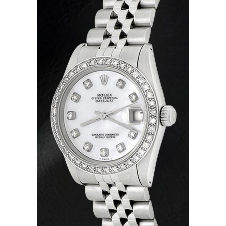 Montre Rolex Datejust 31 mm en acier inoxydable avec cadran en diamant blanc ou nacre