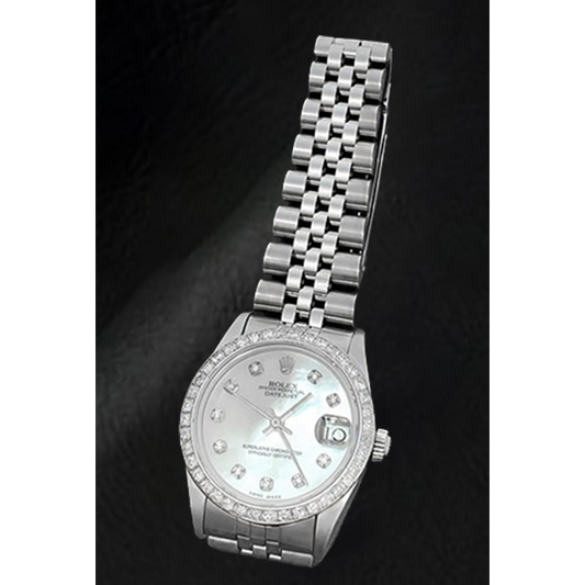 Montre Rolex Datejust 31 mm en acier inoxydable avec cadran en diamant blanc ou nacre