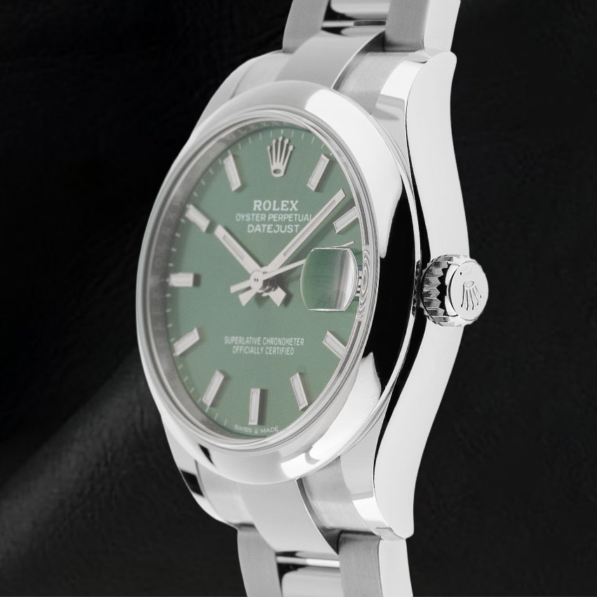 Montre Rolex Datejust 31 mm en acier inoxydable avec cadran lumineux vert menthe