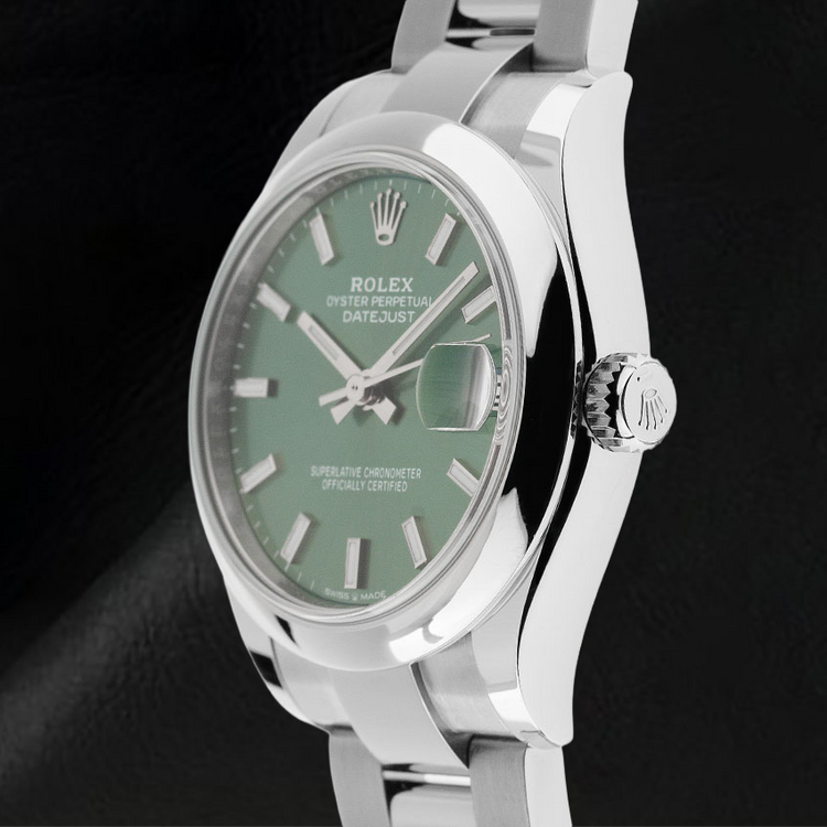 Montre Rolex Datejust 31 mm en acier inoxydable avec cadran lumineux vert menthe