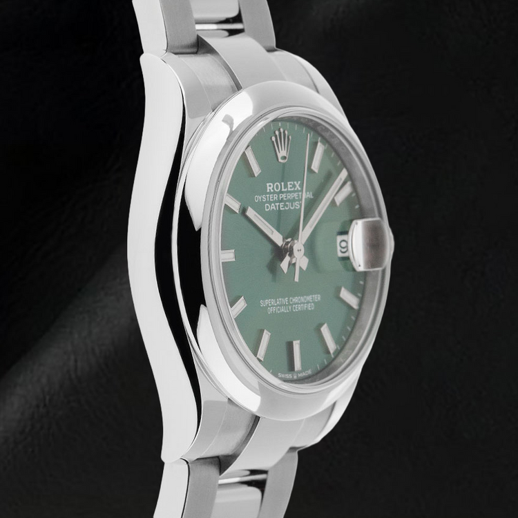 Montre Rolex Datejust 31 mm en acier inoxydable avec cadran lumineux vert menthe