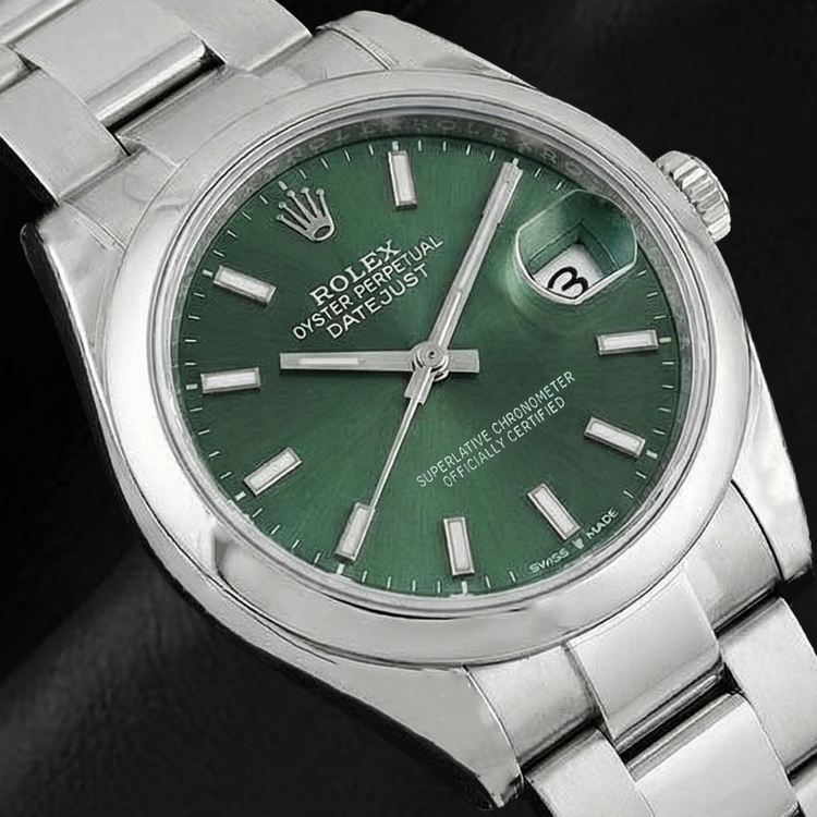 Montre Rolex Datejust 31 mm en acier inoxydable avec cadran lumineux vert menthe