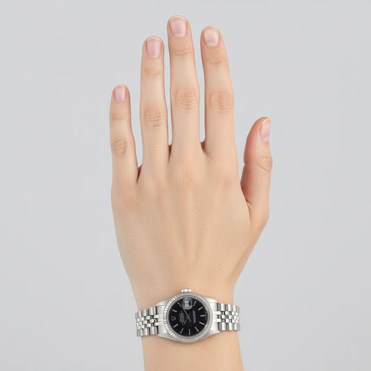 Montre Rolex Datejust 31 mm en acier inoxydable avec cadran noir P2