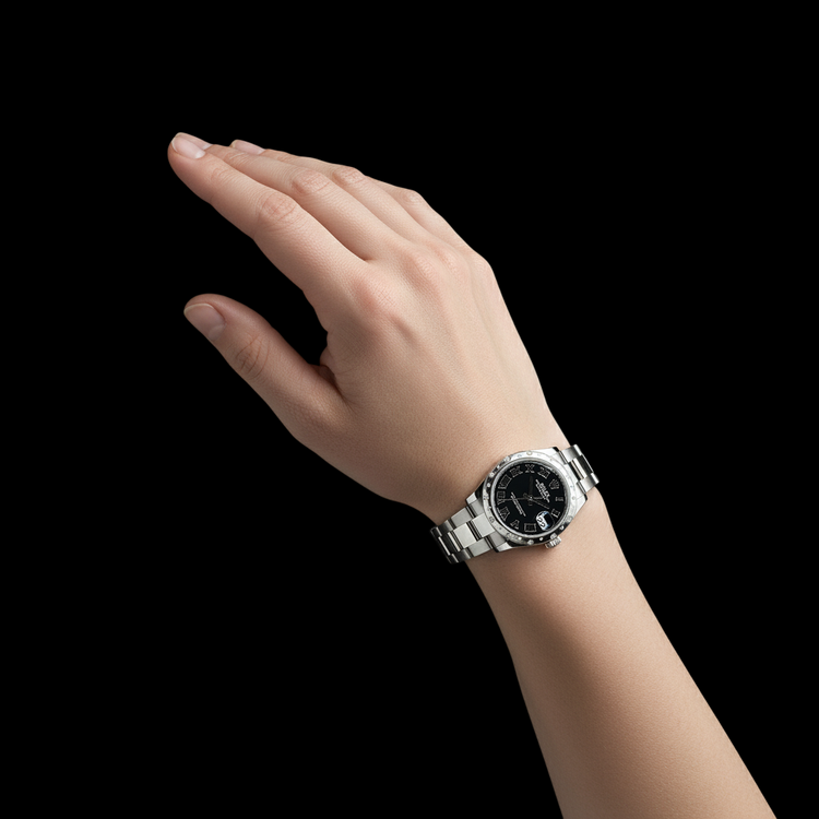 Montre Rolex Datejust 31 mm en acier inoxydable avec diamants romains noirs pour femme