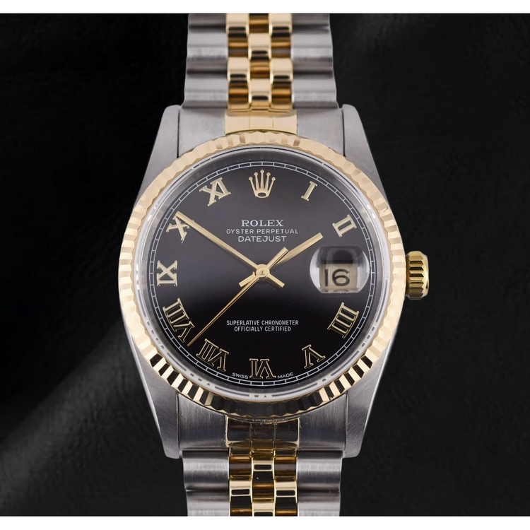 Montre Rolex Datejust 31 mm pour femme, cadran noir bicolore à chiffres romains