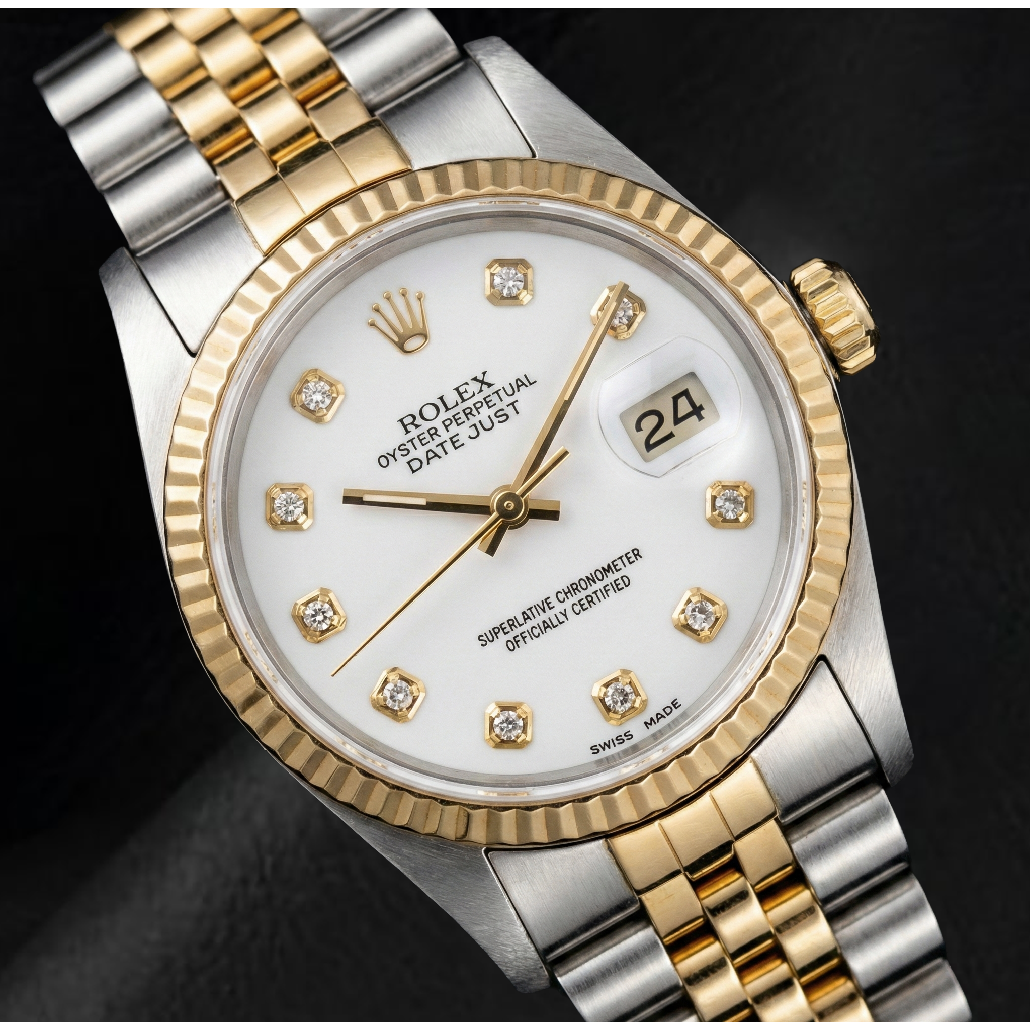 Montre Rolex Datejust 36 mm Cadran blanc diamant bicolore