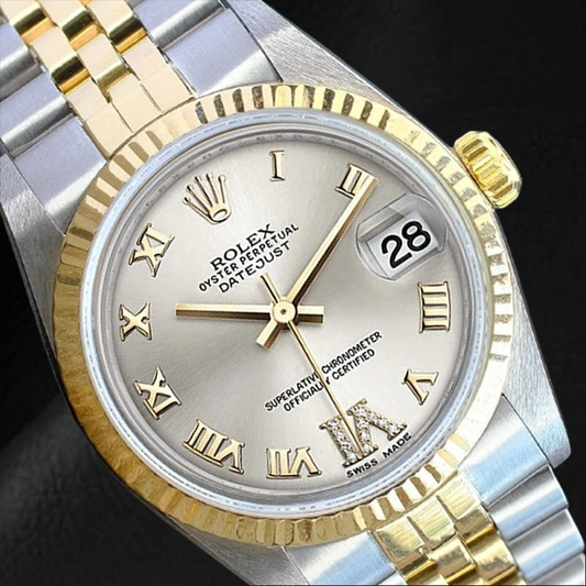 Montre Rolex Datejust 36 mm à cadran romain argenté bicolore
