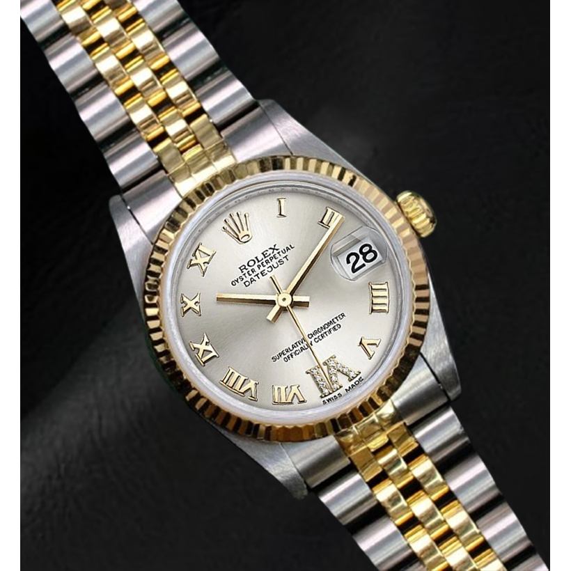 Montre Rolex Datejust 36 mm à cadran romain argenté bicolore