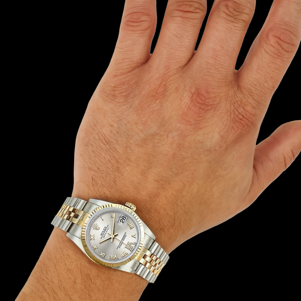 Montre Rolex Datejust 36 mm à cadran romain argenté bicolore P1