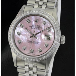 Montre Rolex Datejust 36 mm en acier inoxydable avec cadran en nacre rose et diamants