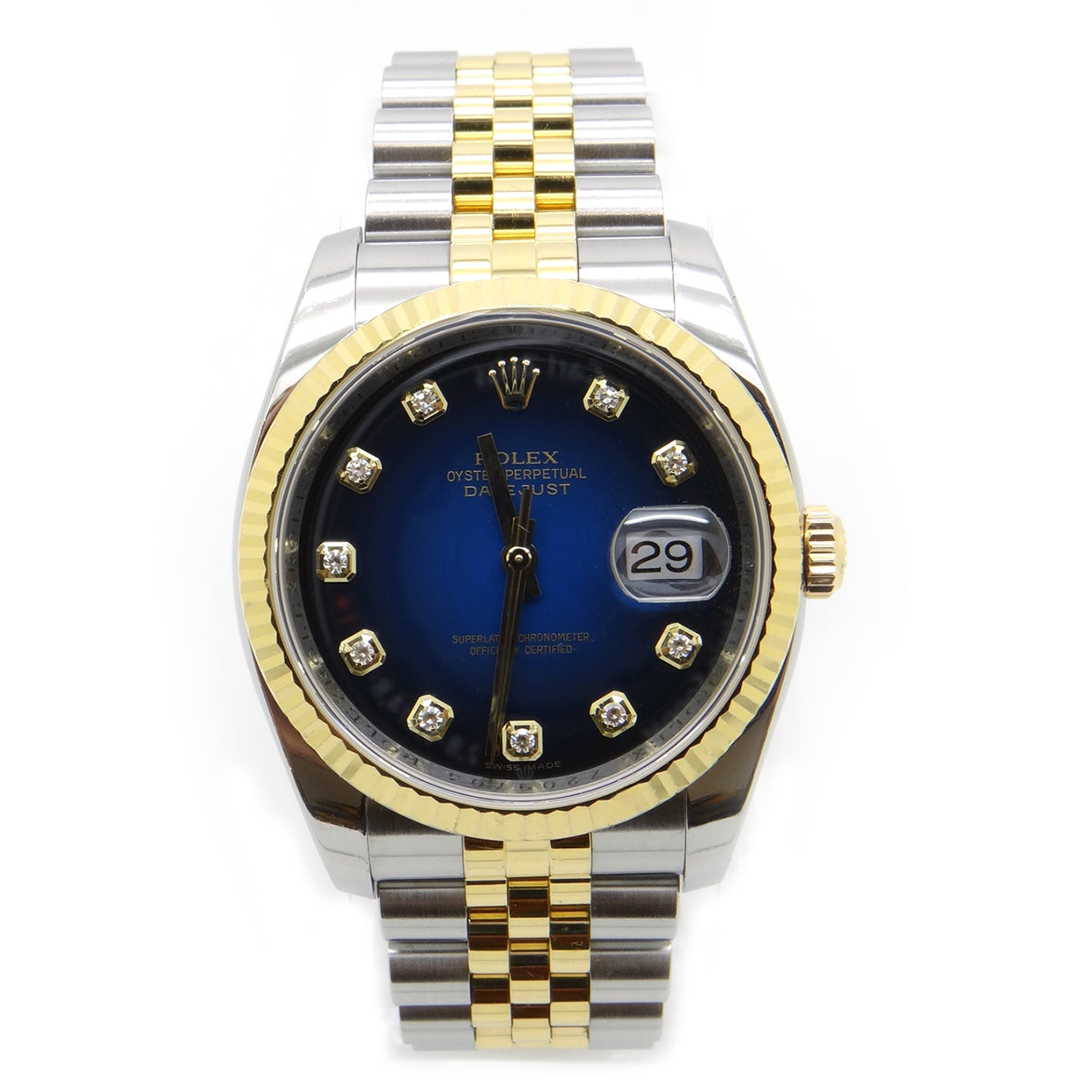 Montre Rolex Datejust 36 mm pour homme, cadran diamant, lunette cannelée, réglage rapide